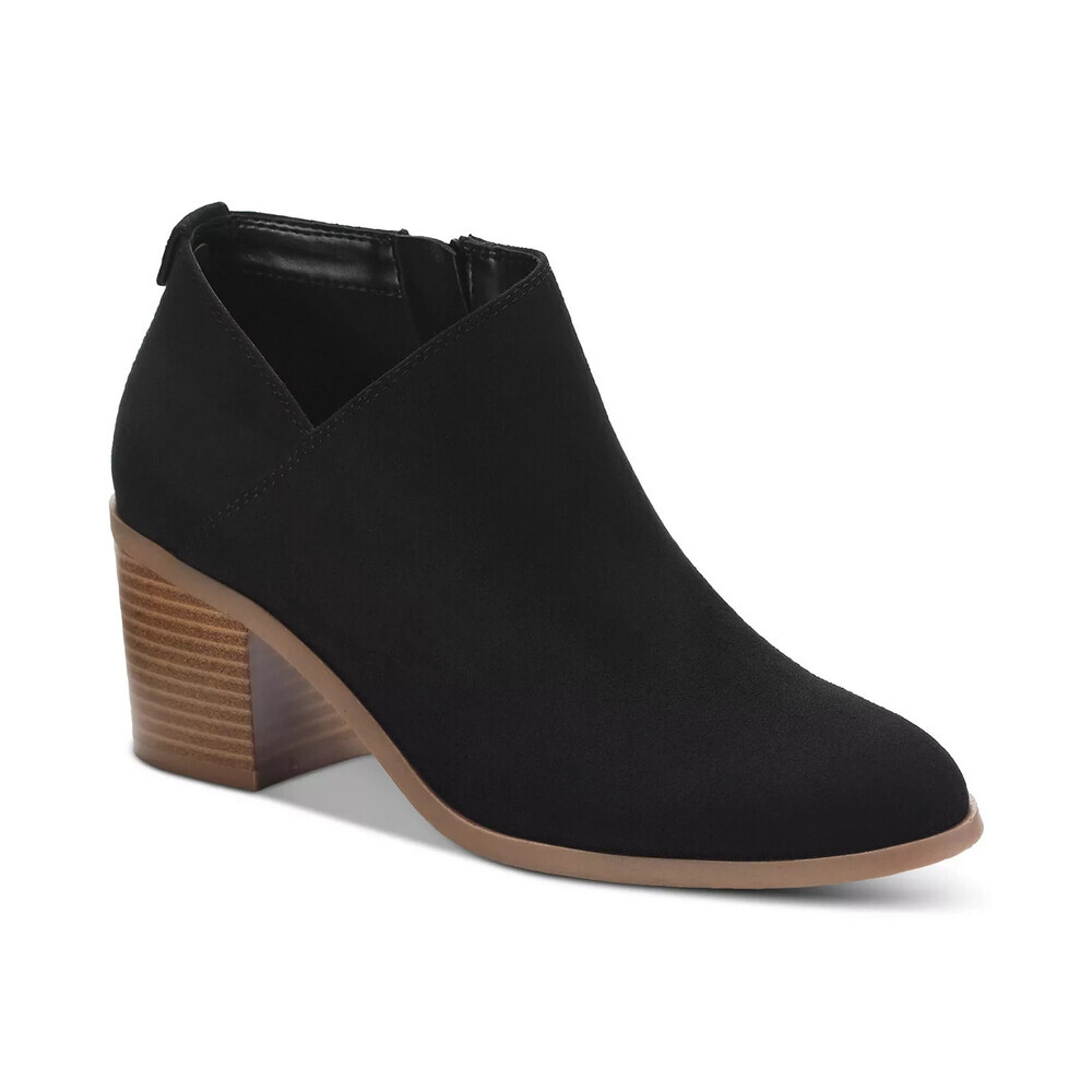 Style & Co Felaa Bootie Women's 5 Black Asymmetrical Zip Block Heel Boot LION741